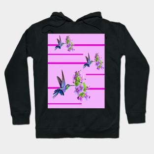 Hummingbirds and purple flowers on pink Hoodie